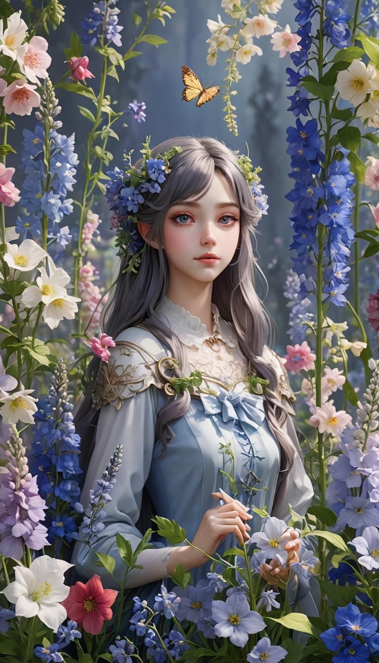 Vibrant Floral Fantasy with a Delicate Fairy