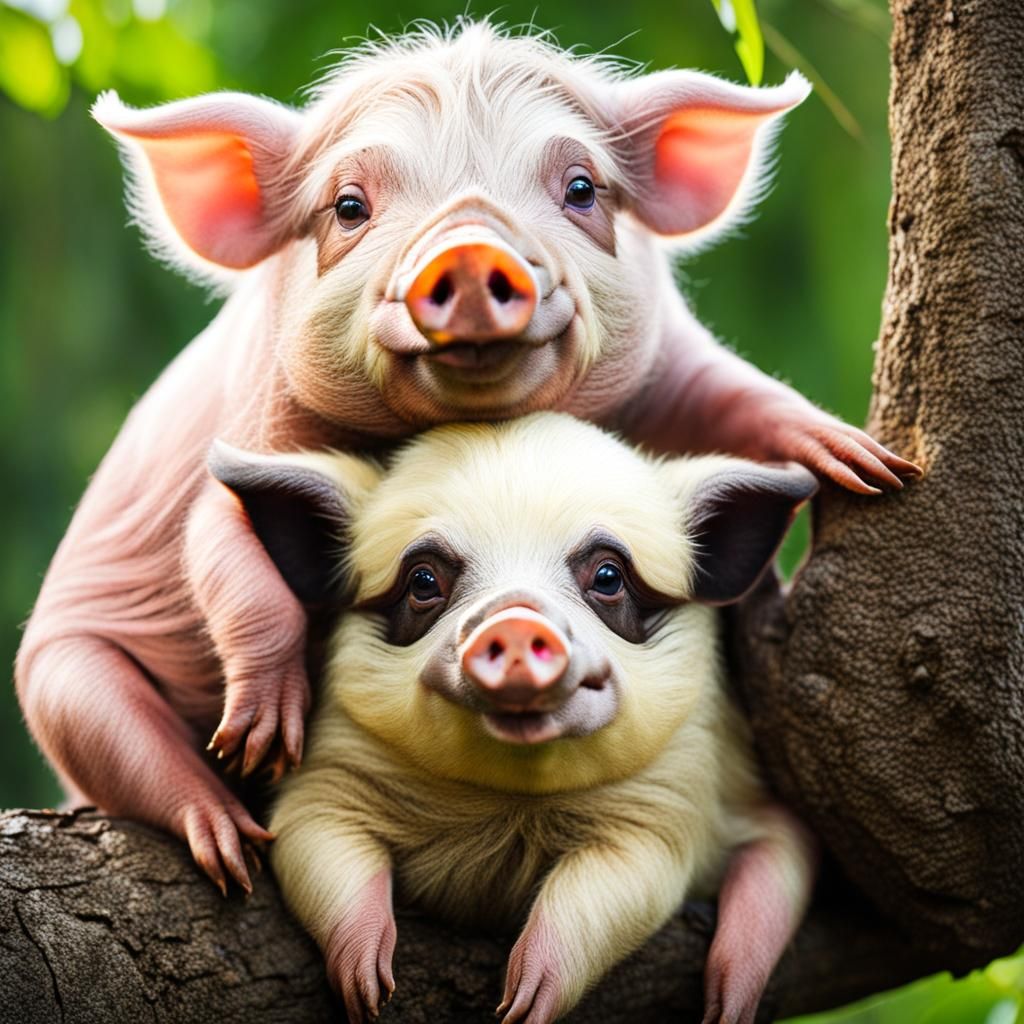 Adorable Pig Friends with a Lazy Sloth Companion