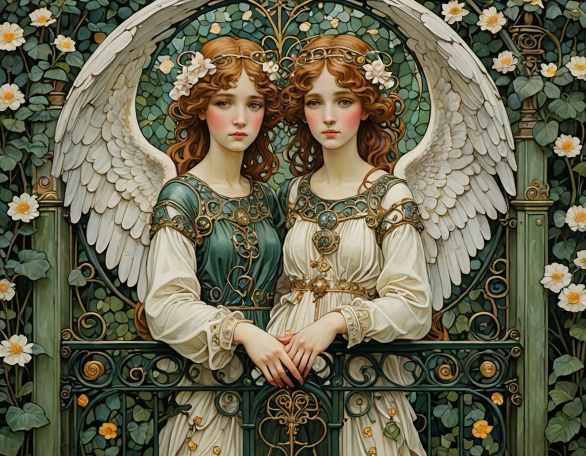Angel in Art Nouveau Garden Gate Portrait