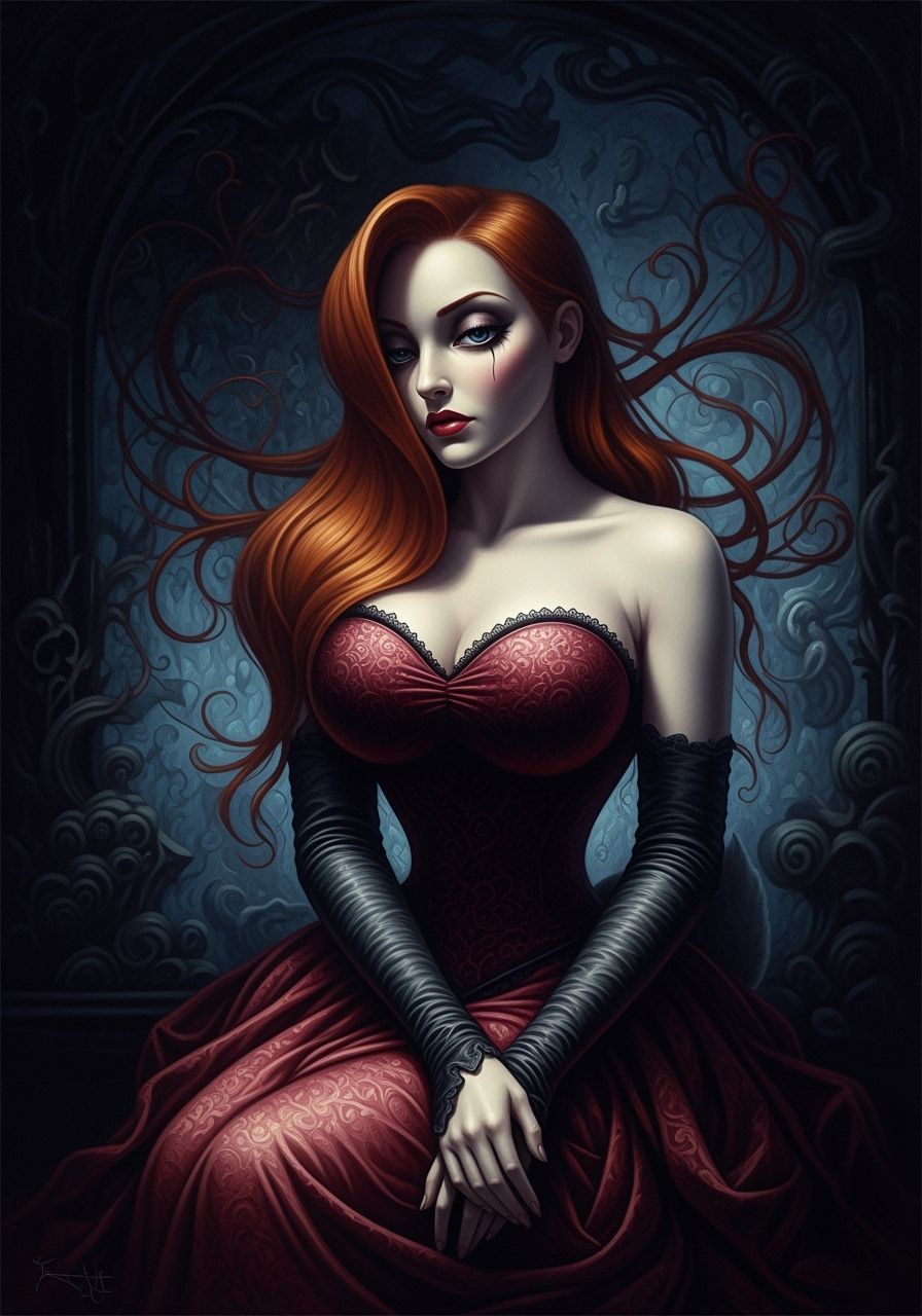 Jessica Rabbit Oil Painting in Gothic Style