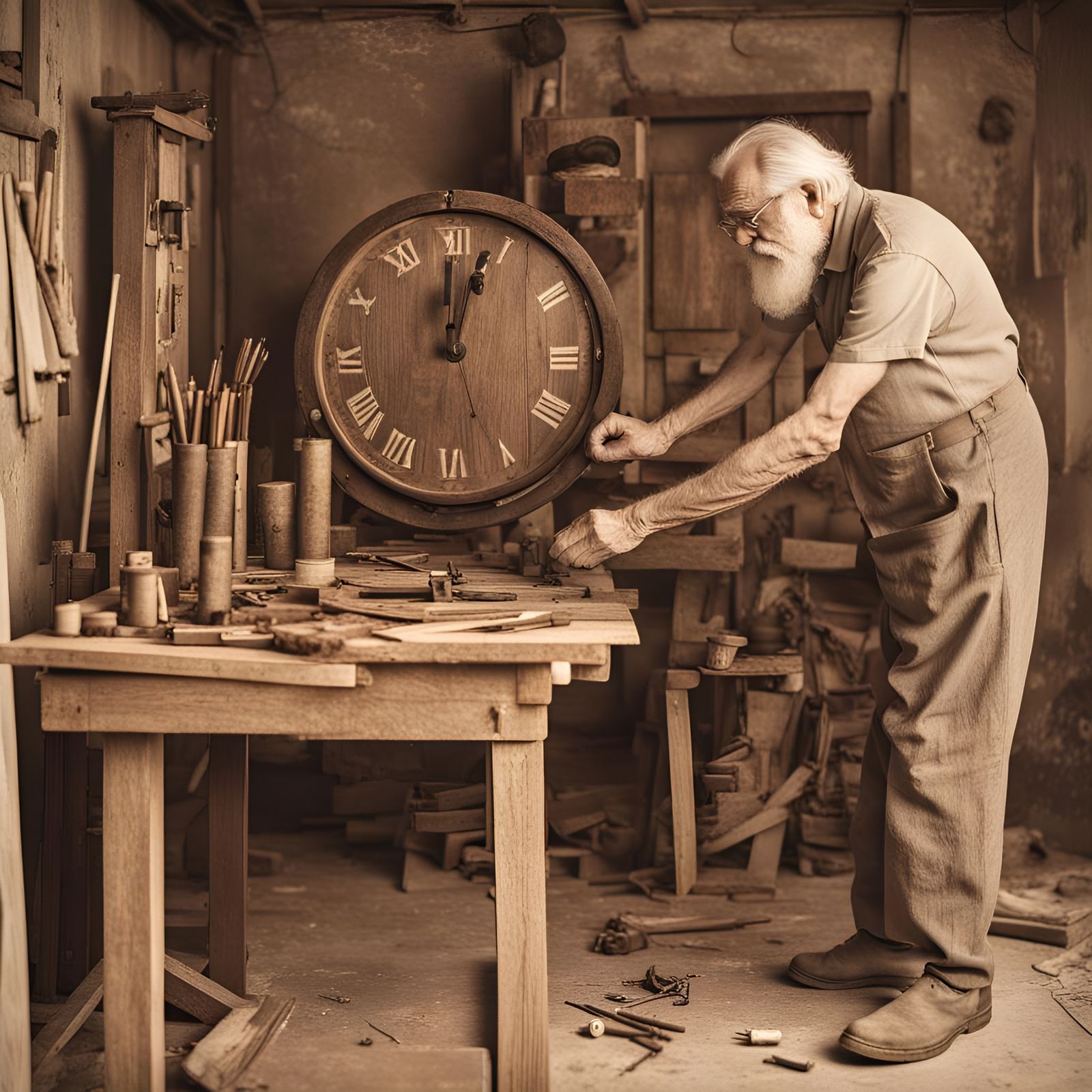 Traditional Clockmaker at Work in his Workshop