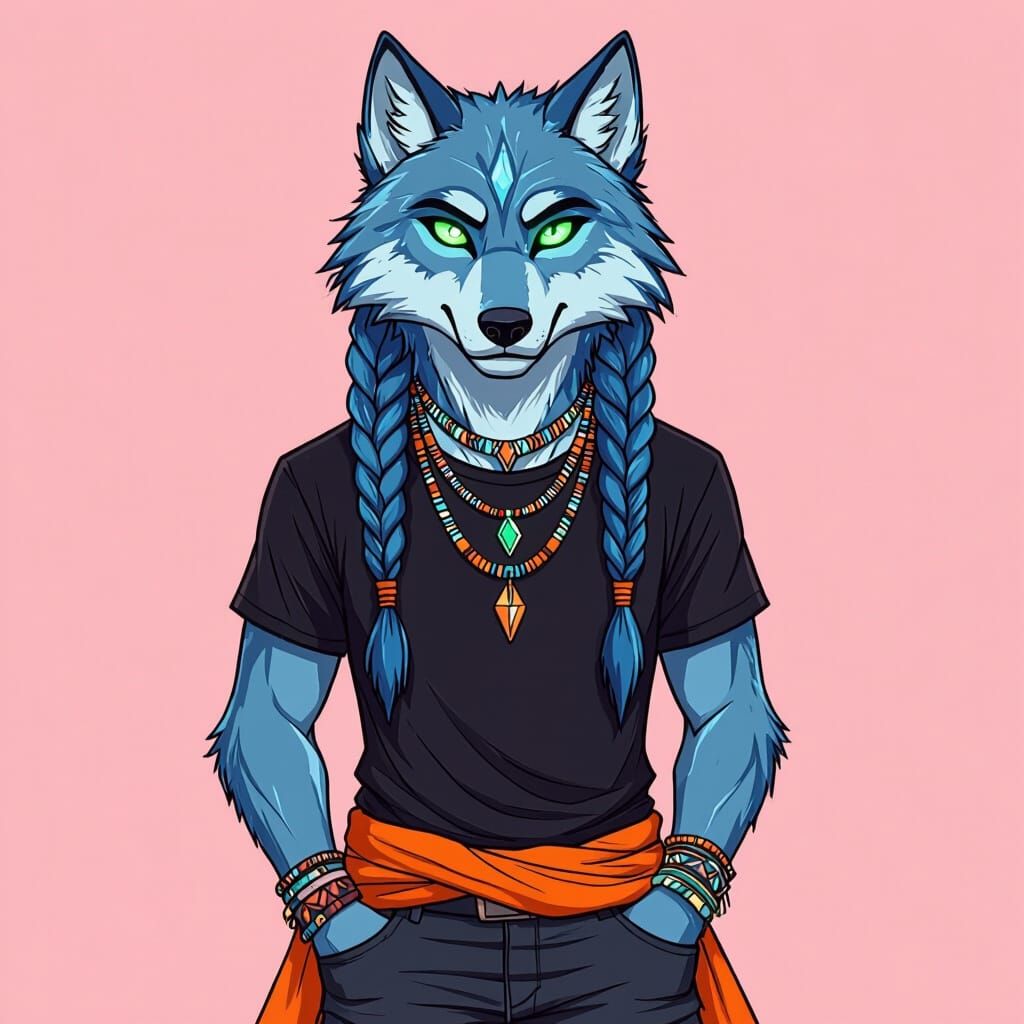 Icy Blue Wolf Character in NFT Art Style