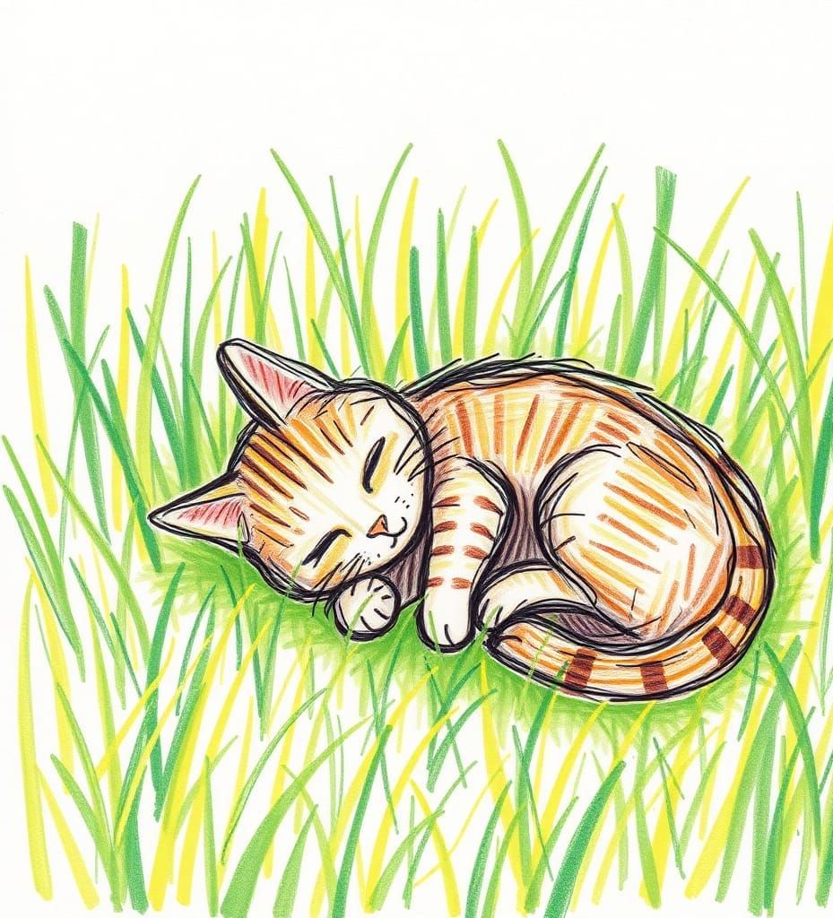 Whimsical Cat at Play in Vibrant Green Grass