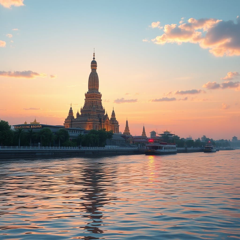Photorealistic Wat Arun at Sunset with Unobstructed View