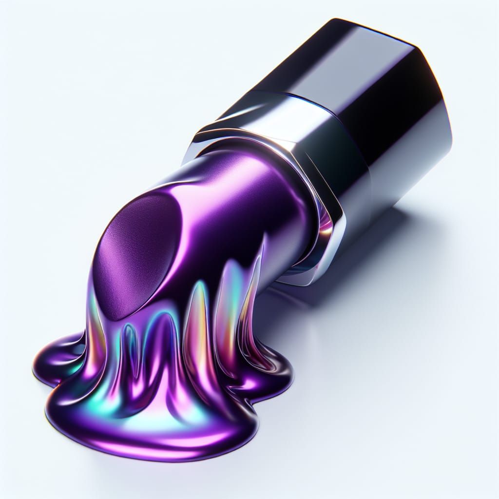 Surreal Close-Up of Melting Royal Purple Lipstick in Iridesc...