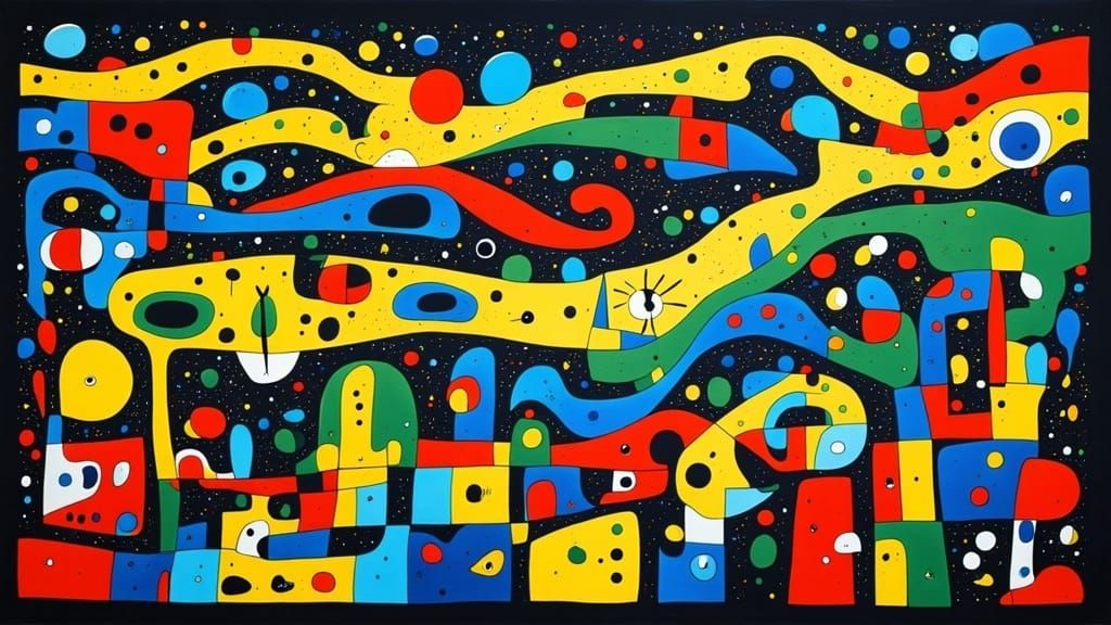 Miró-Inspired Celestial Library: Abstract Expressionist Land...