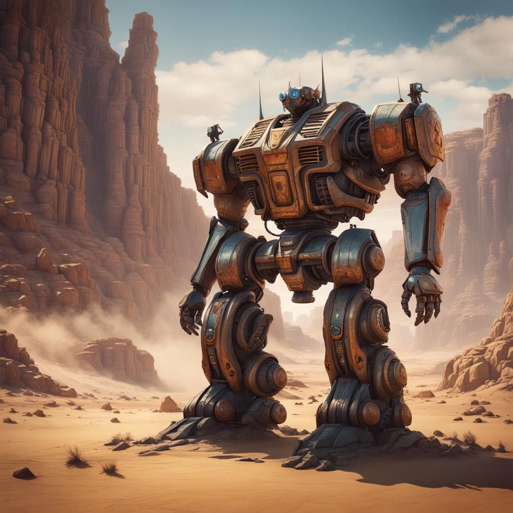 Epic Desert Robot Confronts the Horizon