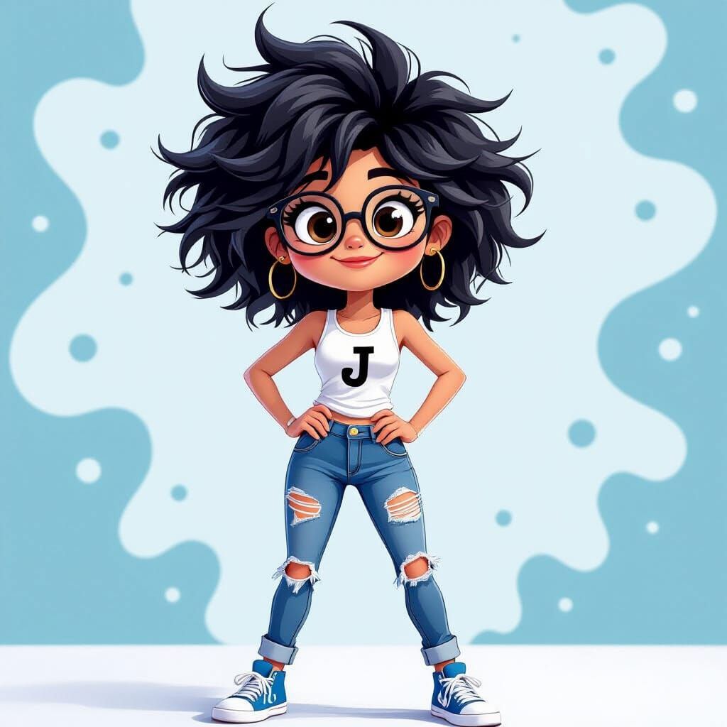 Cartoon Girl with Messy Hair in Pixar Style