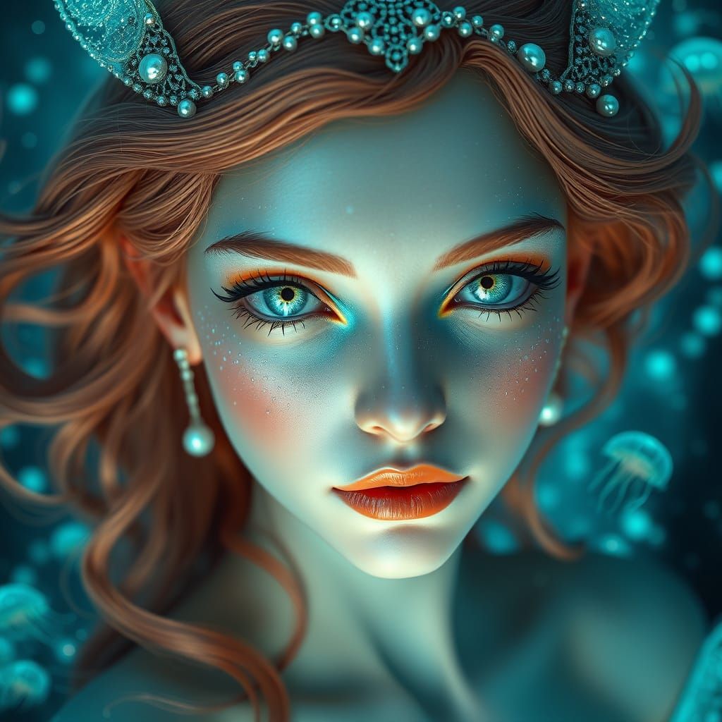 Ethereal Fantasy Undine with Enchanting Sea-Green Eyes