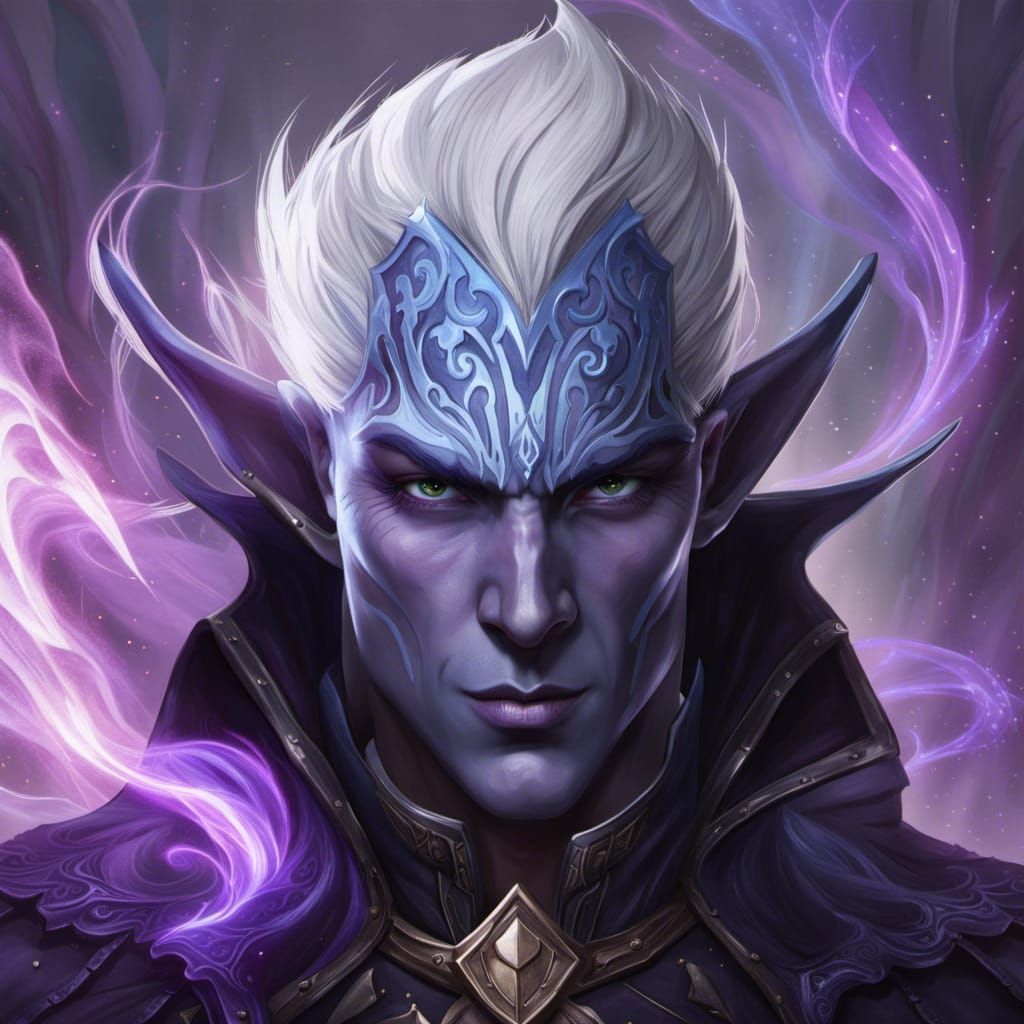 Ethereal Blue Skinned Dark Elf Warlock