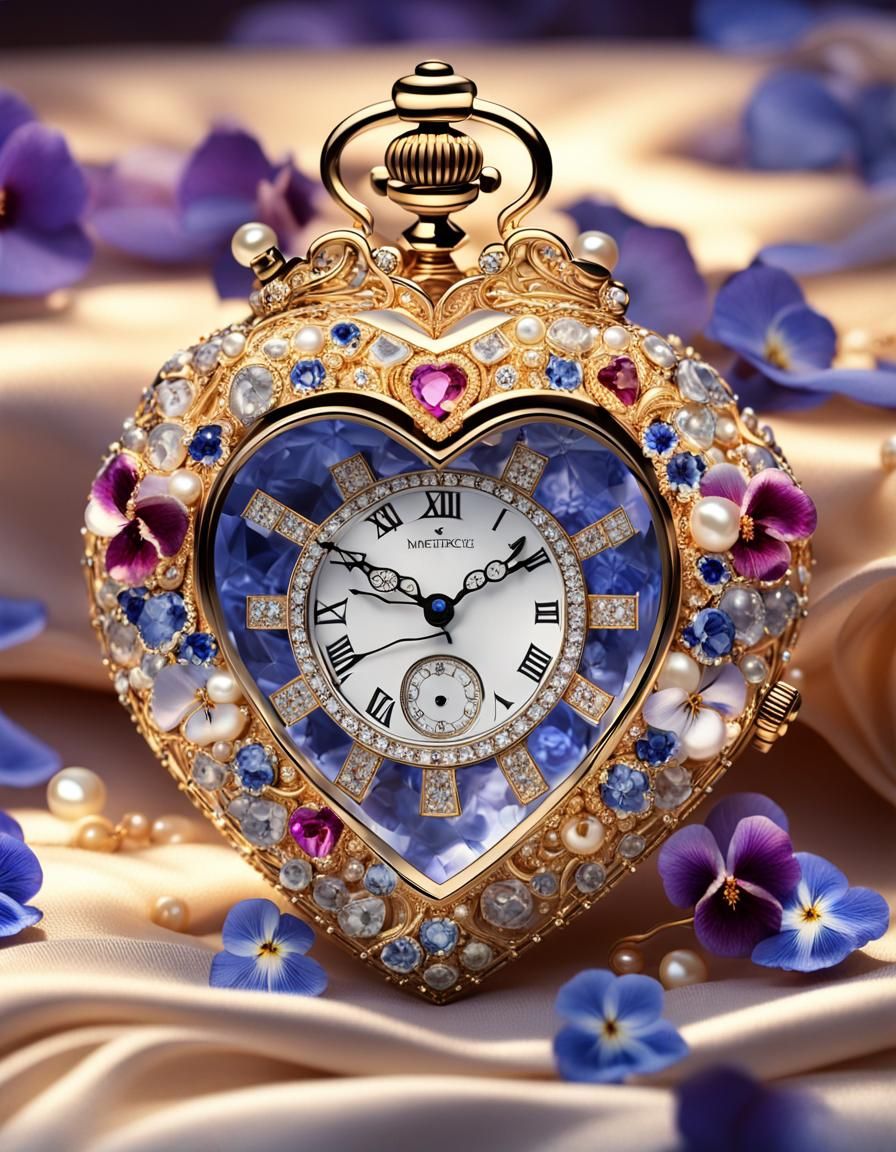 Heart-Shaped Crystal Watch Set on Satin