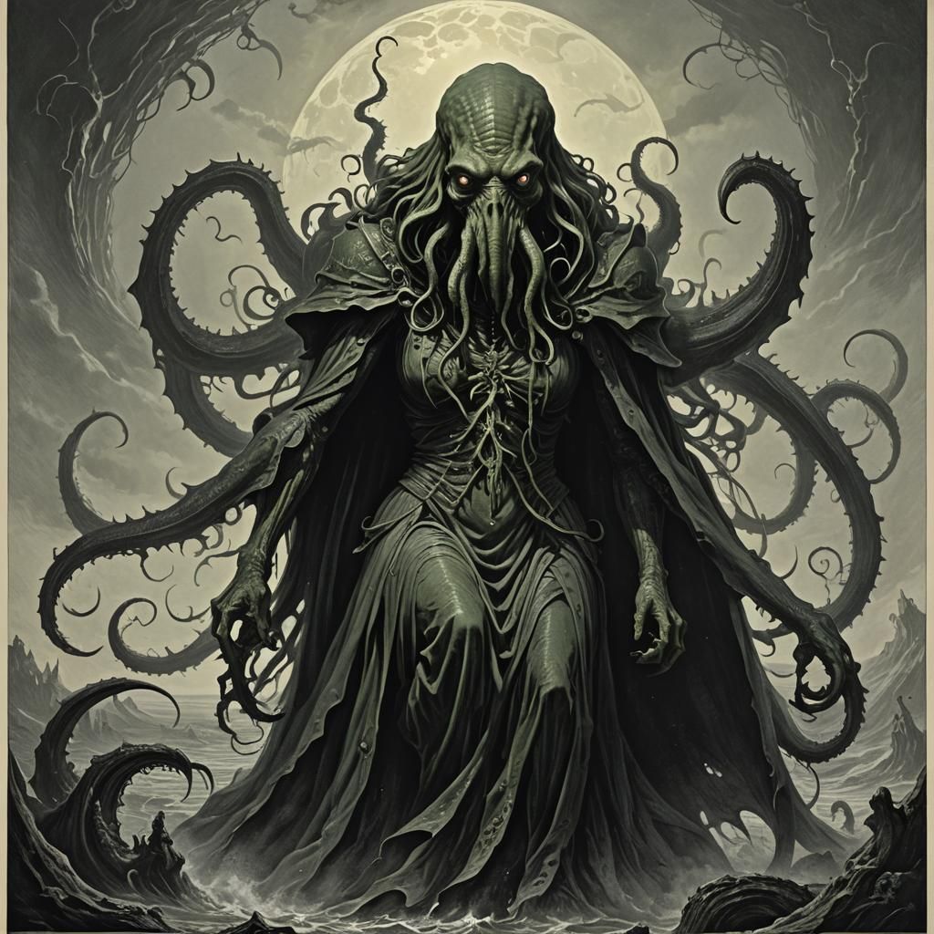 Horrifying Female Cthulhu in Dark Fantasy Style
