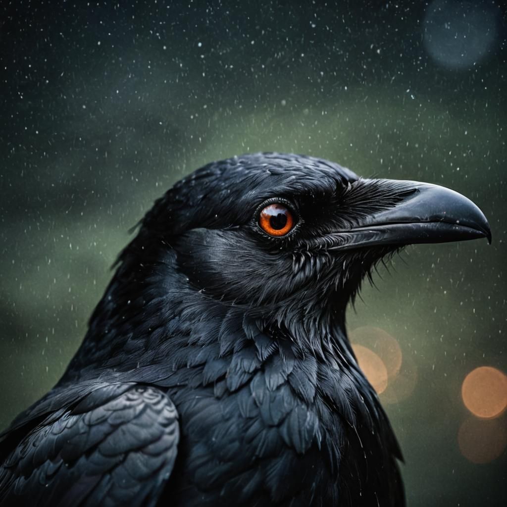 Ethereal Raven's Gaze under the Starry Nightsky