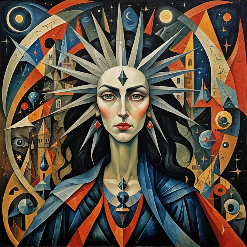 Surrealistic Odyssey in Dark, Hyper-Detailed Cubist Style