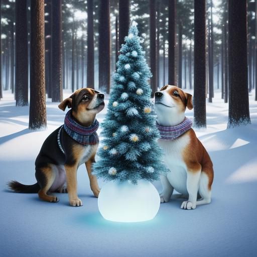 Dogs Building a Snowman in a Winter Wonderland