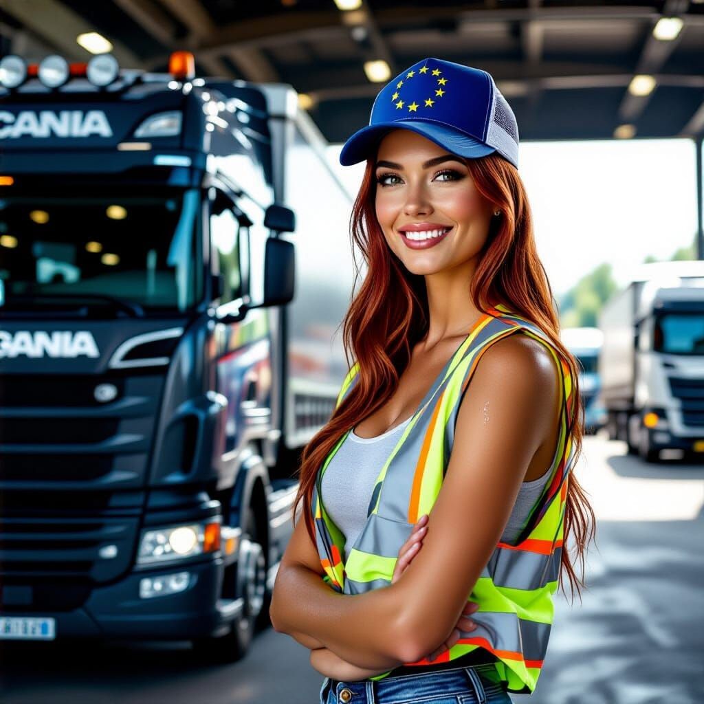 Confident Woman Truck Driver in Photorealistic Style