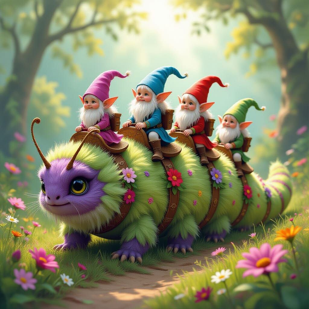 Elf Riders on a Giant Caterpillar