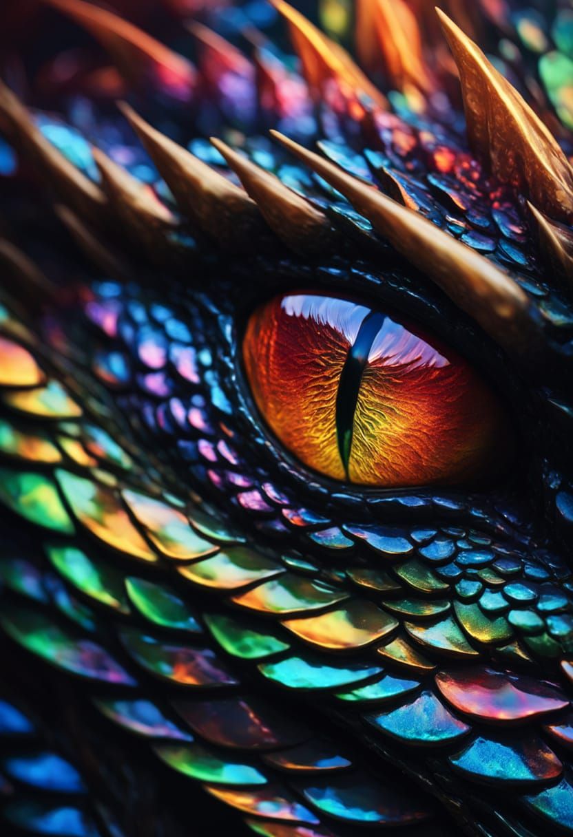Hyperrealistic Dragon Eye Reflecting Fiery Scales