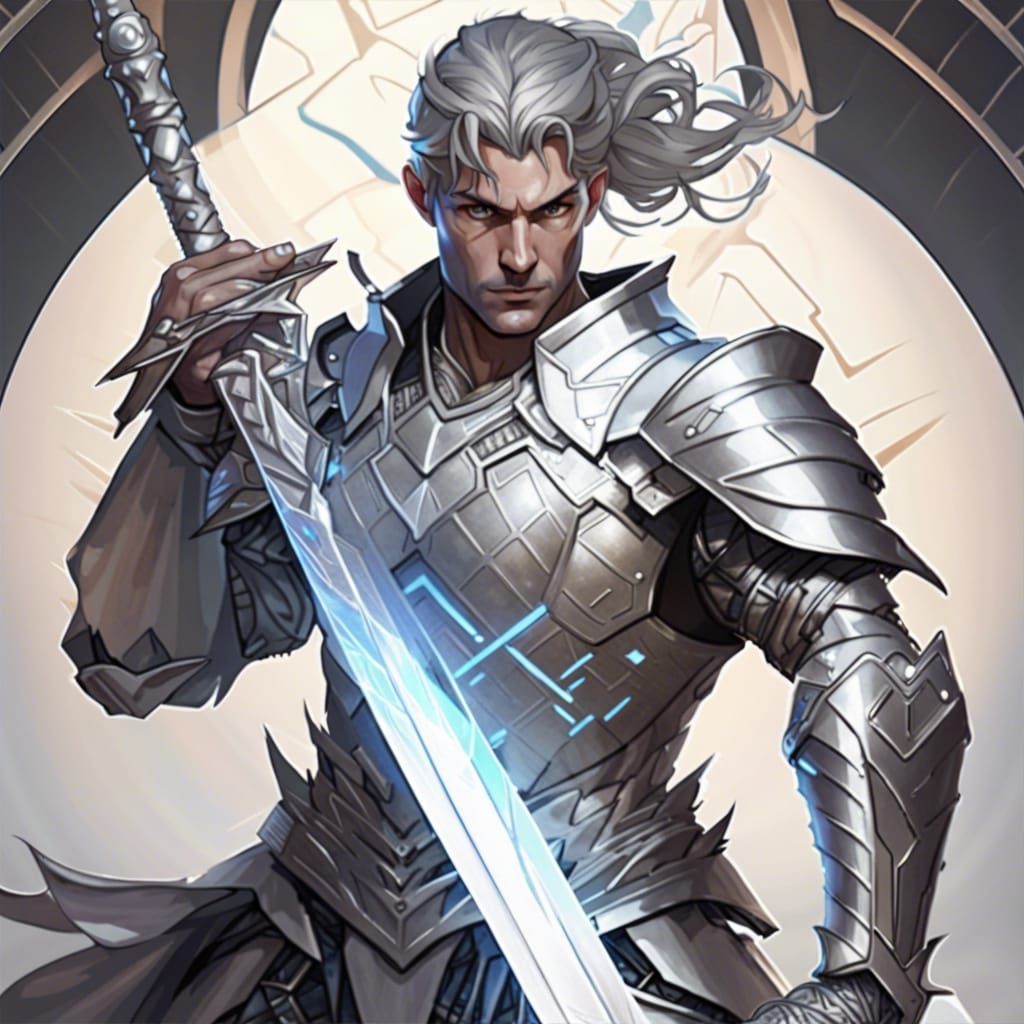 Cyberpunk Swordsman in Triadic Hues