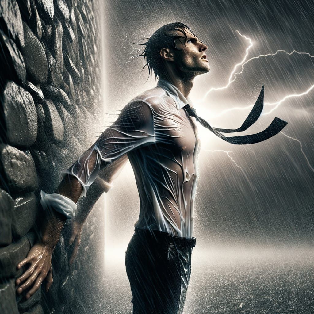 Solitary Man in Storm: Moment of Transformation