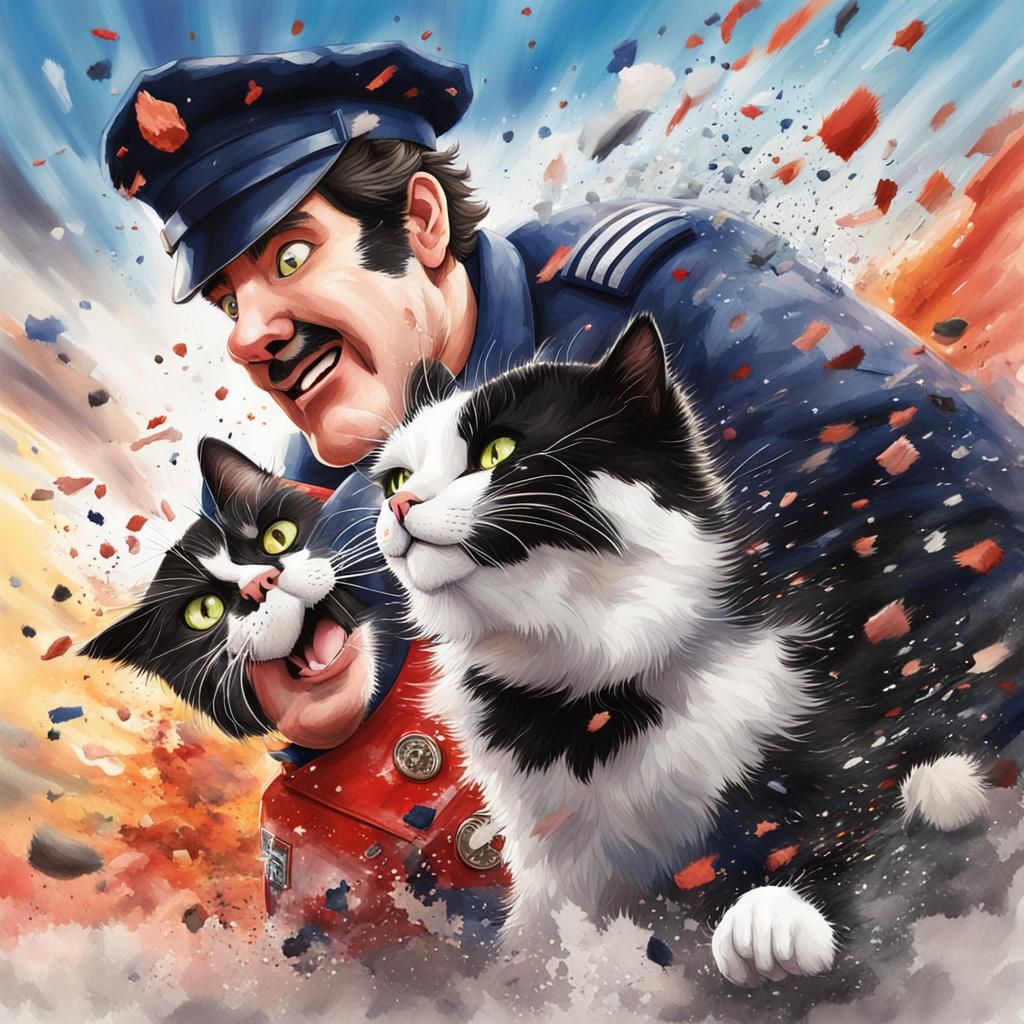 Surreal Watercolour Disintegration of Postman Pat and Feline...