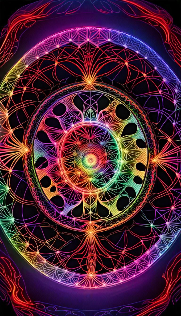 Neon 4-D Geometric Mandala with Quantum Elements