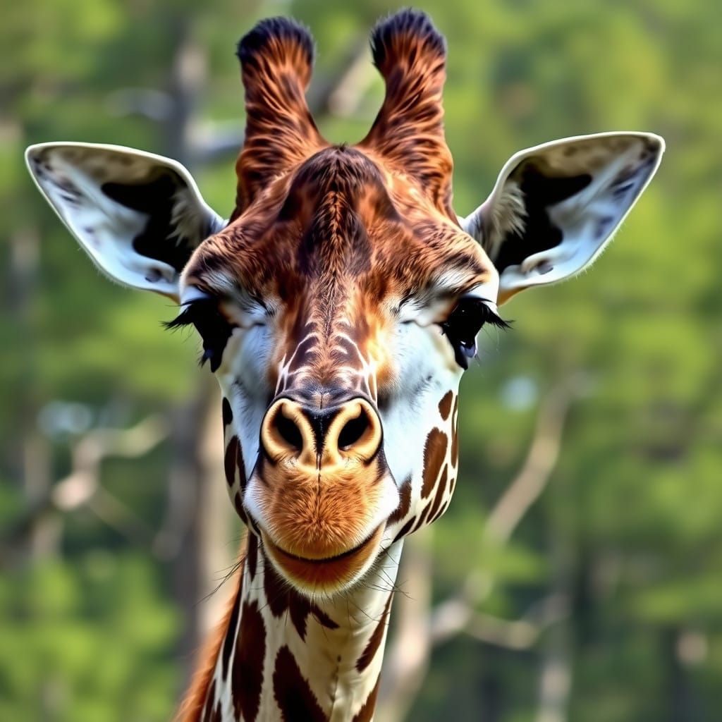 Majestic Close-Up Portrait of a Stunning Giraffe in a Forest...