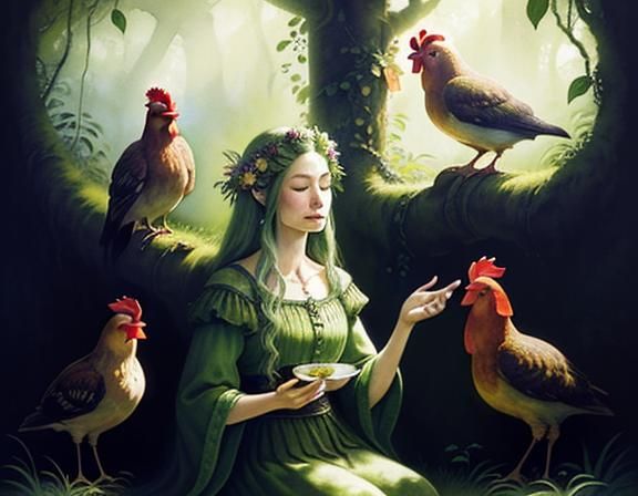 Whimsical Female Goblin in Enchanted Garden Scene