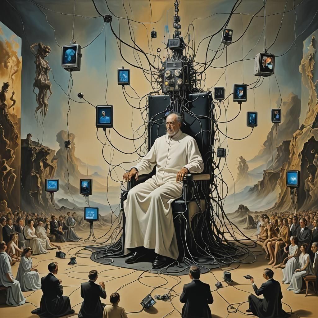 Surrealist Masterpiece: A Giant Figure Reigns Over A City of...