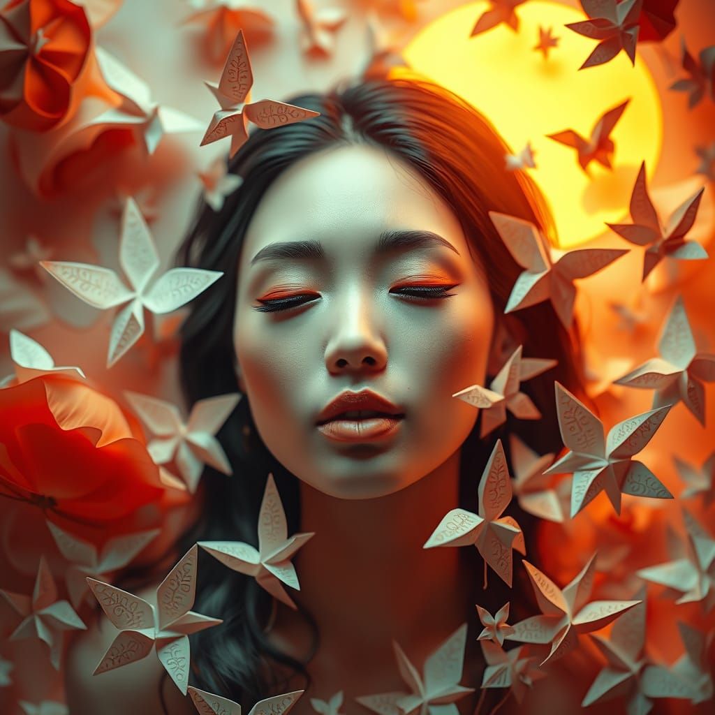 Origami Woman Bathed in Warm Light