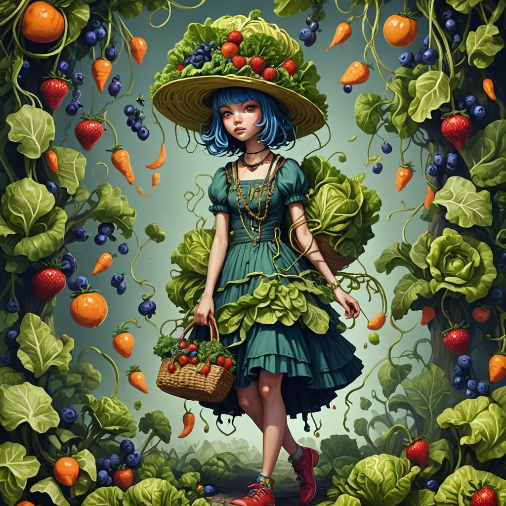 Surreal Girl in Whimsical Produce Attire