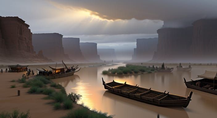Ancient River Trade Concept Art