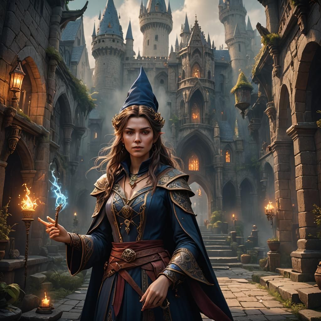 Ethereal DnD Wizardess in Vibrant Fantasy Realm