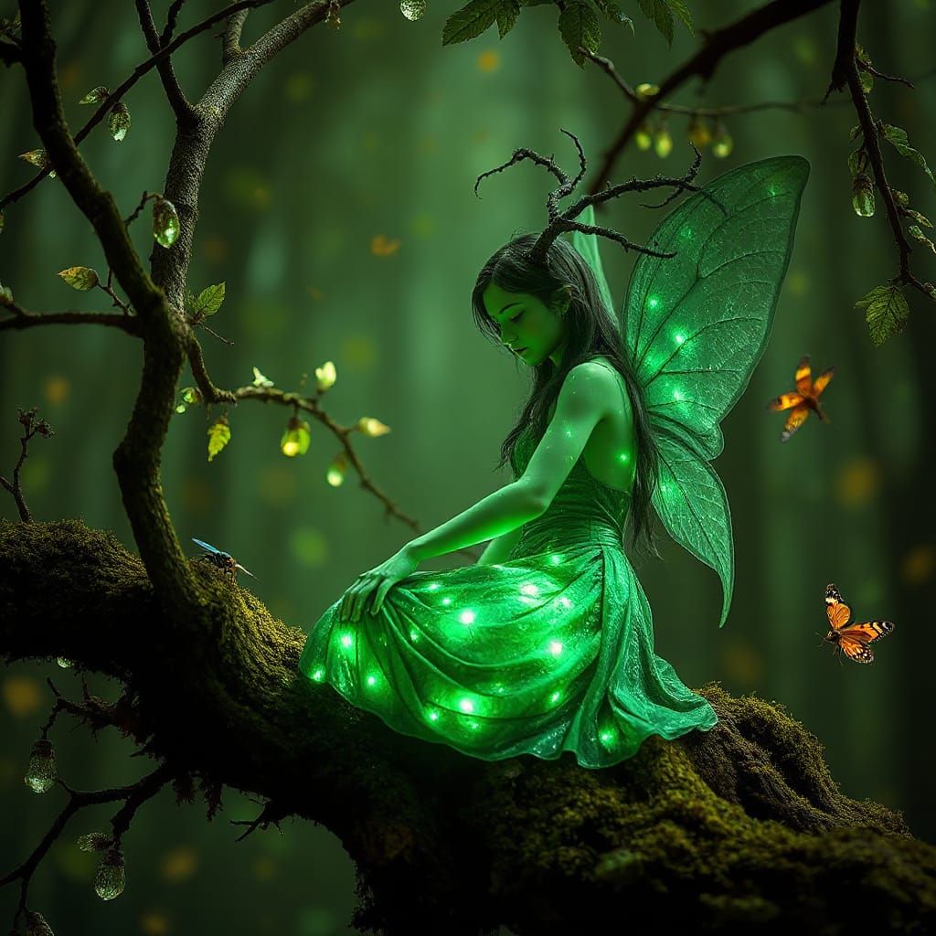 Elf of Ancient Light in a Bioluminescent Forest