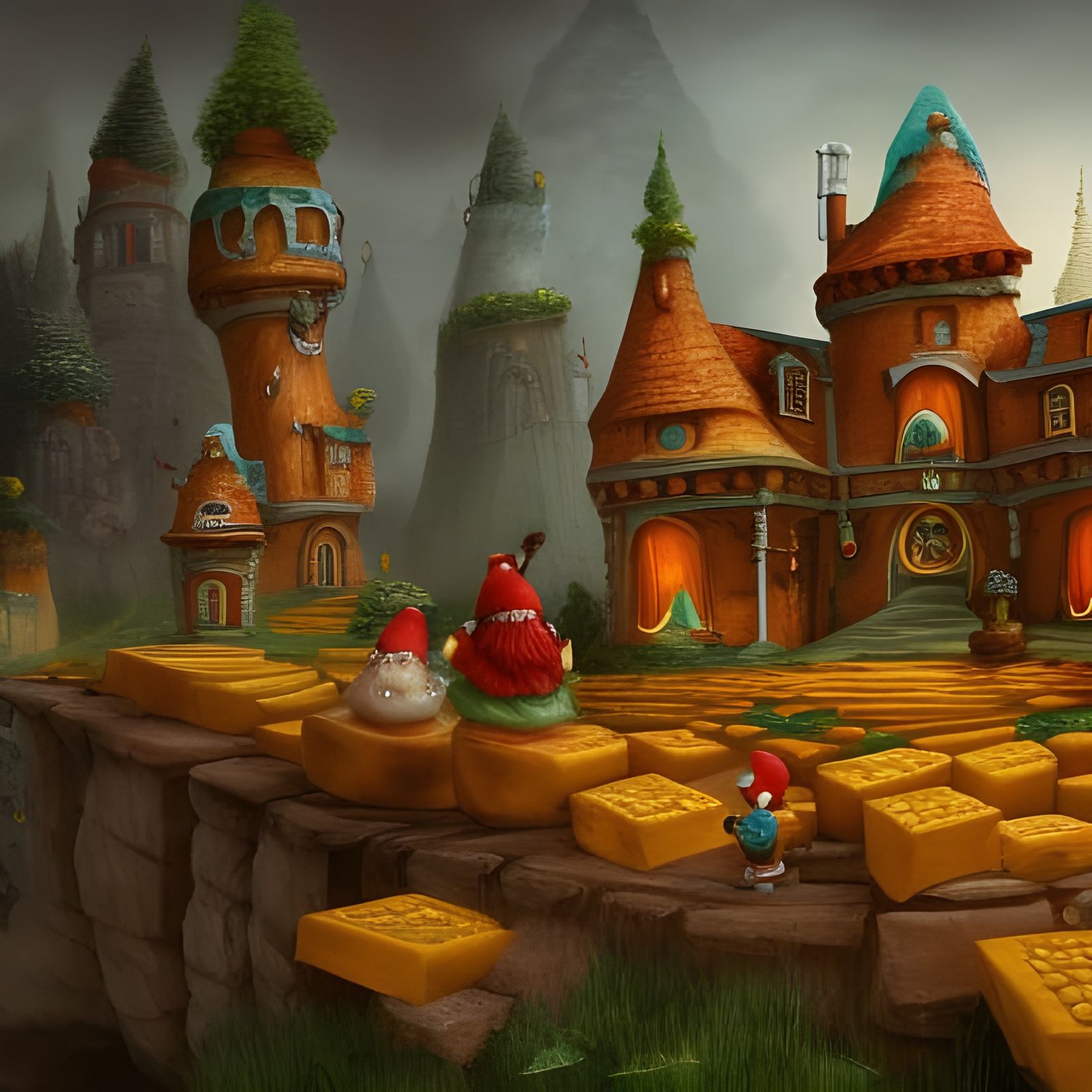 Gnome Palace Made of Cheese, Fantasy Art