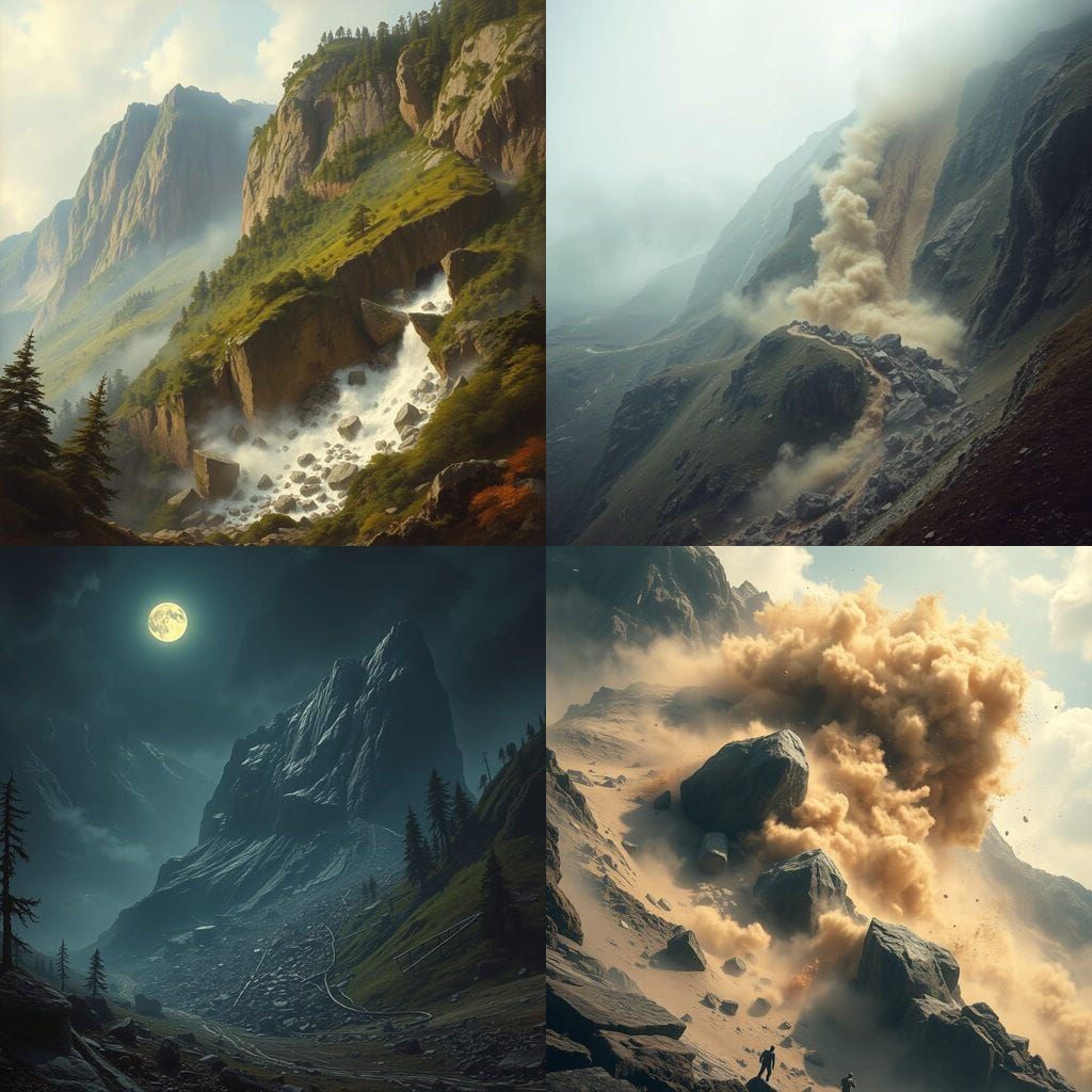 Tumbling Mountain Landscape in a Geometric Style