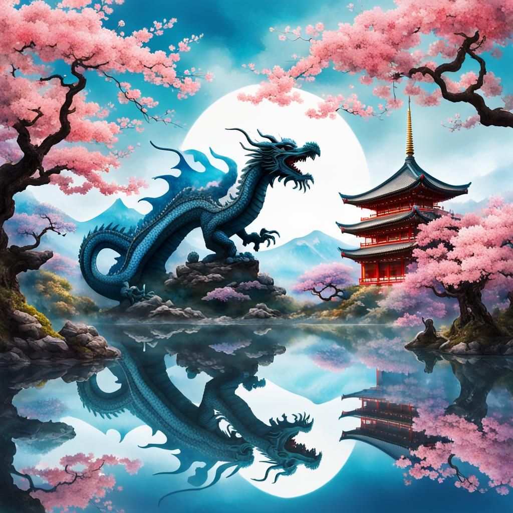 Epic Surreal Dragon Landscape in Lucid Digital Watercolor