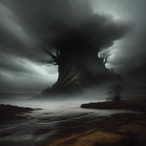 Mysterious Sinkhole Swallows a Path in a Gloomy, Heavy Rain...