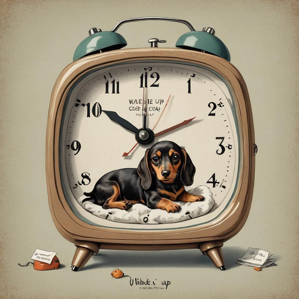 Whimsical Retro Alarm Clock with Sleeping Dachshund