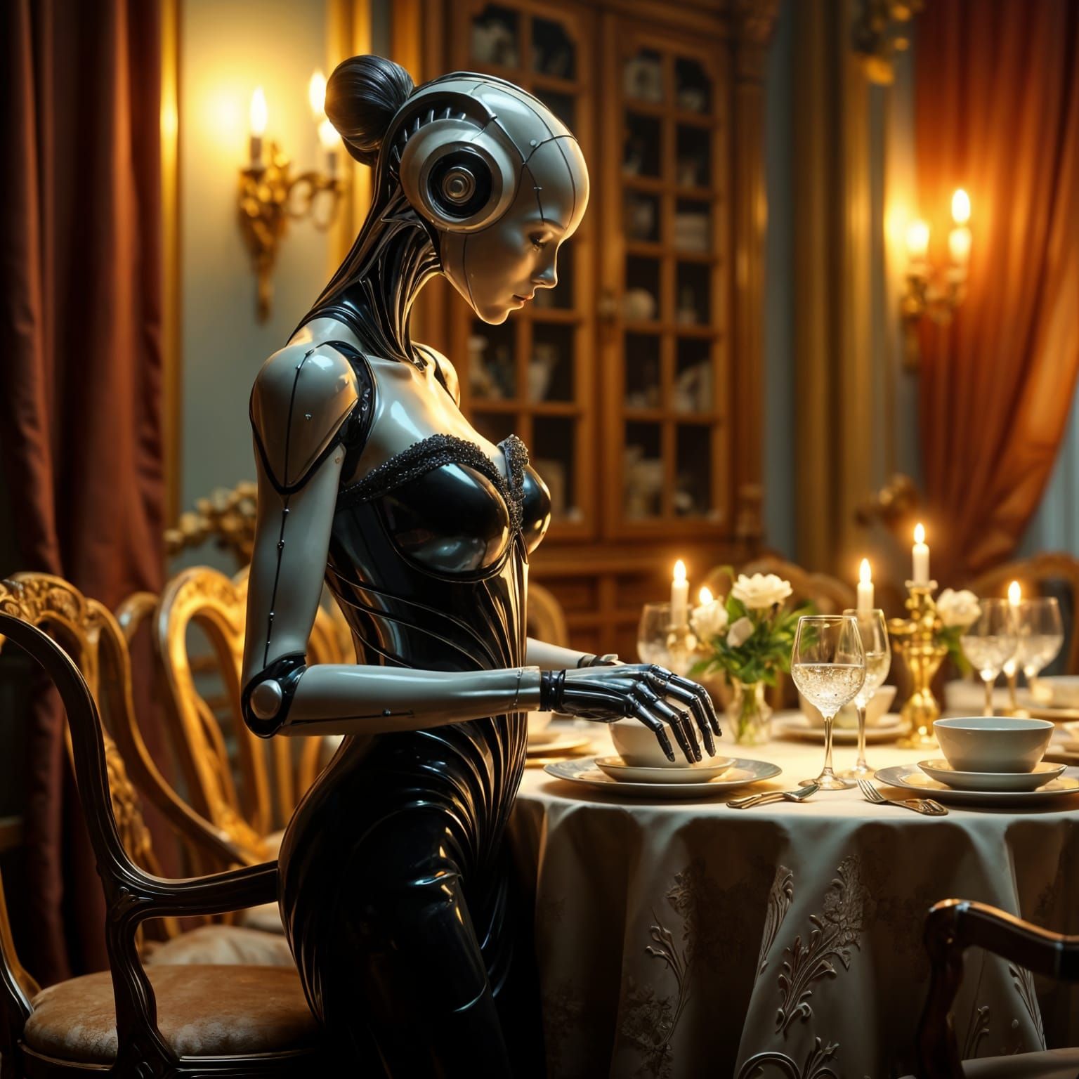 Sultry Robot Housewife in Hyperrealistic Style