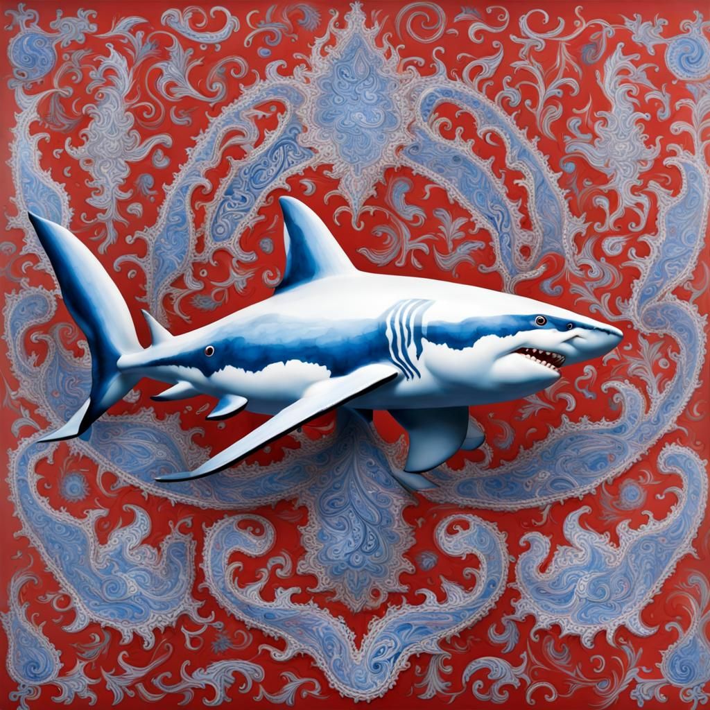 Shark in Vibrant Paisley Scene