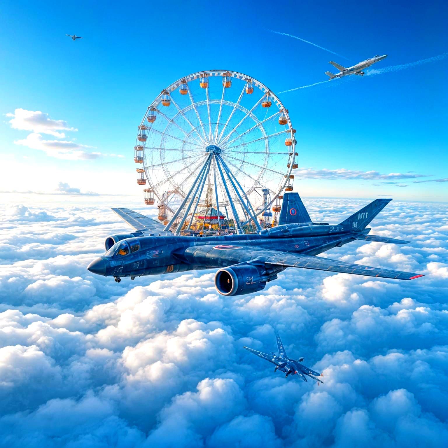 B-2 Bomber Carries Amusement Park Above Clouds