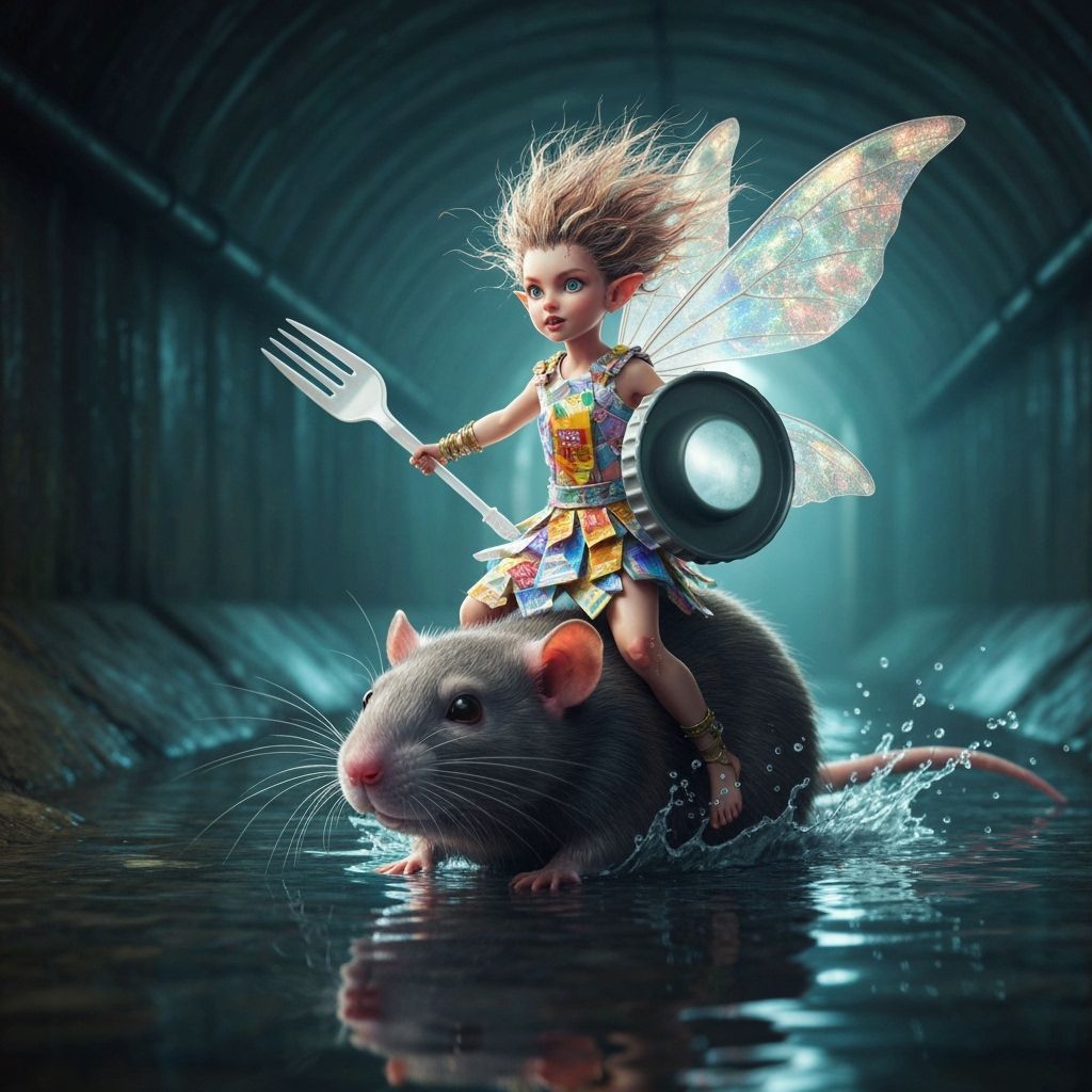 Fairy Rides Rat Through Sewer in Hyperrealistic Style