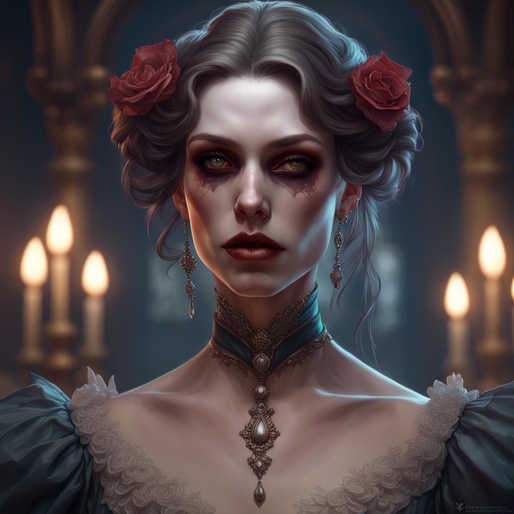 Ethereal Vampire Siren in Victorian Waltz Attire, a Hyperdet...