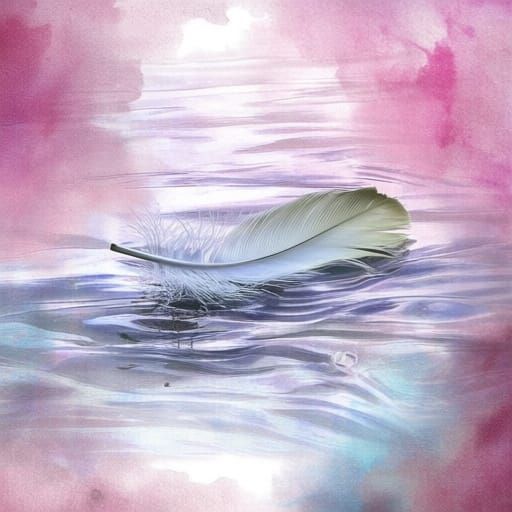 Feather on Stream in Watercolor Style