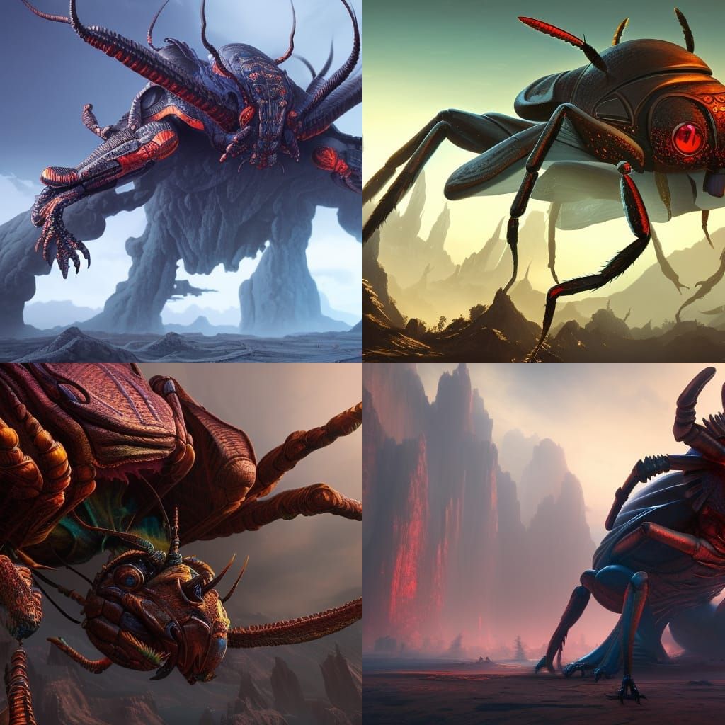 Surreal Fantasy Bug in Vast Landscape