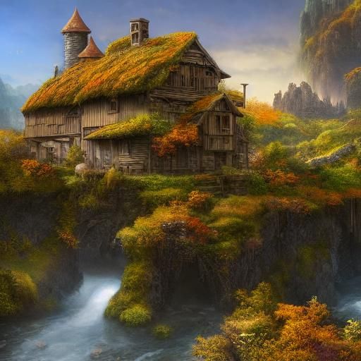 Whimsical Mill Scene in Fantasy Art Style
