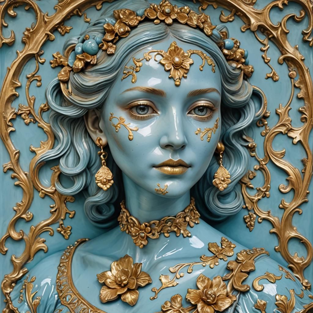 Majolica Skin Woman in Baby Blue and Gold