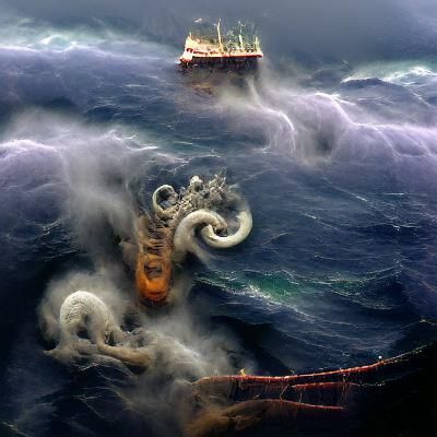 Mysterious Vessel Battles Tentacled Sea Creatures
