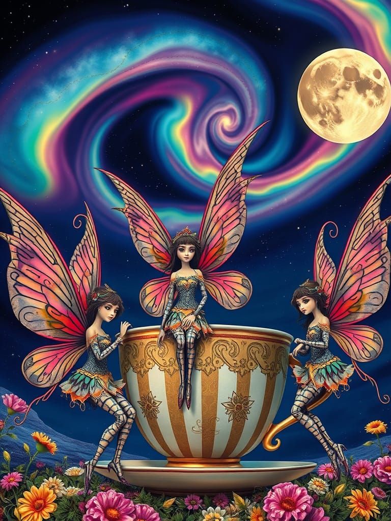 Enchanted Fairies in Whimsical Teacup Dreamscape